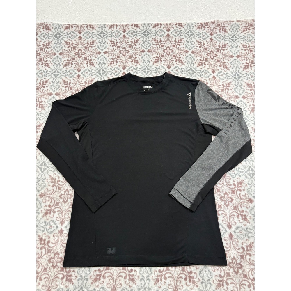 Reebok PlayIce Mens Medium Black Long Sleeve Training Shirt Graphic Performance